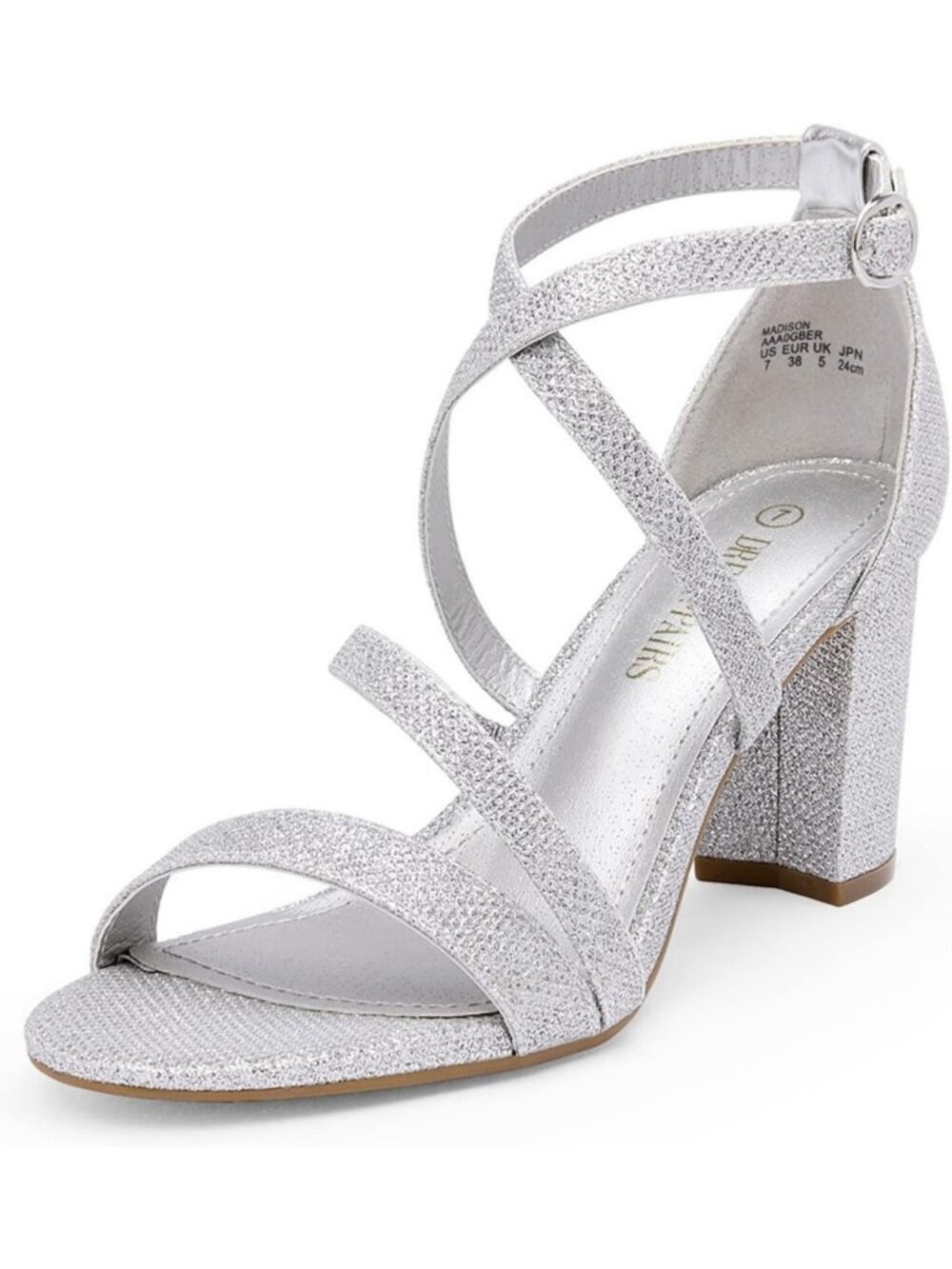 Women's Sliver Glitter Block Chunky Heel Sandal Open Toe Cross Strap Party Shoes